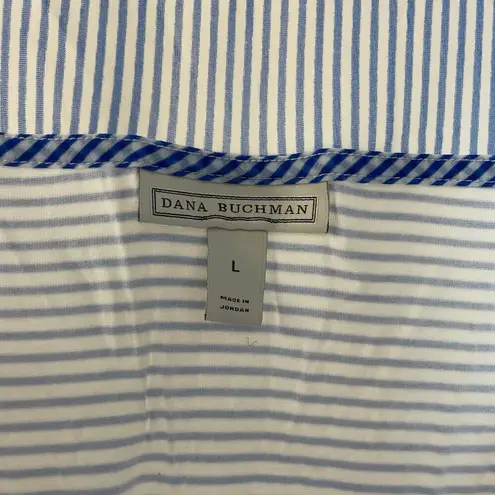 Dana Buchman Blue White Striped Sleeveless Top L Asymmetrical Hem Blouse