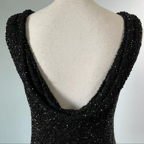 Scala | Vintage Black Beaded Draped Neckline Silk Blouse Sz 6