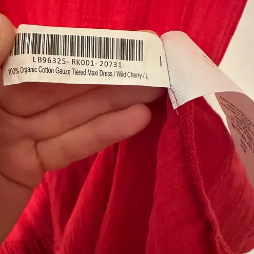 Quince 100% Organic Cotton Gauze Tiered Maxi Dress Wild Cherry Size L Red Size L