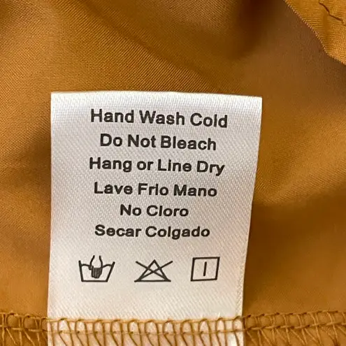 Privy Crinkled Satin Ruffle Long Sleeve Mini Dress Gold Brown White Size Large