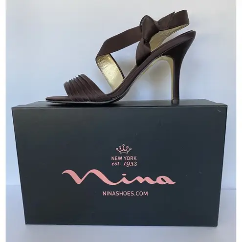 Nina Sandals Brown Size 6.5 Satin Evening Semi Formal Wedding Bridal w/Orig Box