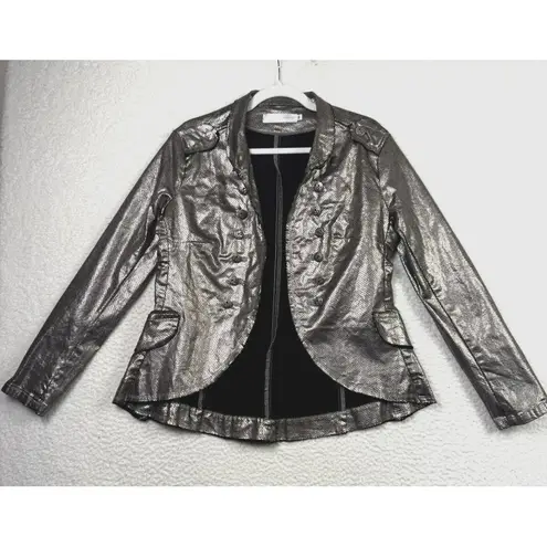 The Porter Collective Jacket Womens Medium Metallic Military Blazer NYE Disco Silver