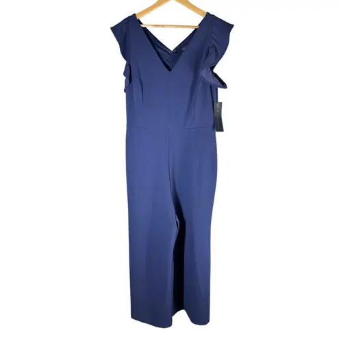 Rachel Rachel Roy Ruffled Sleeve Cropped Jumpsuit Navy Size XL Stretch Blue