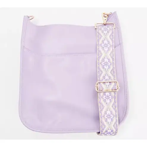 Large Lilac Faux Leather Boho Crossbody Bag with Guitar Strap Purple