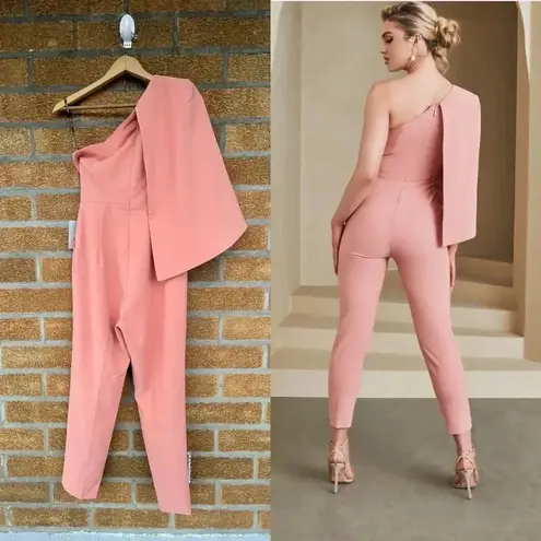 Lavish Lice LAVISH ALICE One-shoulder Cape-detail Crepe Jumpsuit In Coral size 2