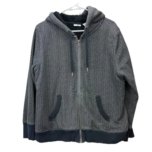 LL Bean 1912 Sweatshirt Sherpa Lined Full Zip Hoodie Pockets LARGE PETITE Gray Size undefined