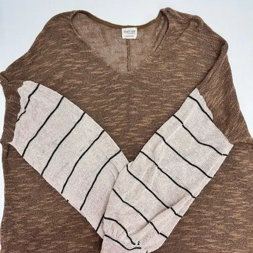 Peach Love California Brown Lightweight Sweater Striped Balloon Sleeves Slouchy