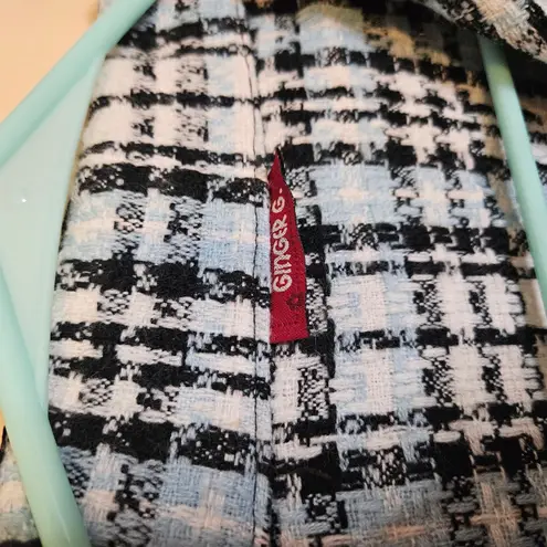 Ginger G. Size Small S Blue Blazer Tweed Black Big Button Coquette Business