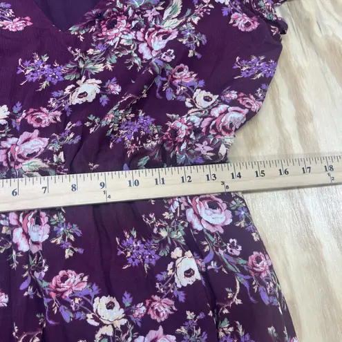 WAYF Floral Midi Dress Burgundy Red Sz Large Cottagecore Modest Mature Stretch