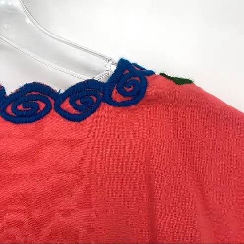 Vintage 70s Handmade Embroidered Floral Mexican Peasant Blouse Top Pink Size M