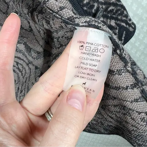 Peruvian Connection Brown Black Paisley Pima Cotton Button Cardigan