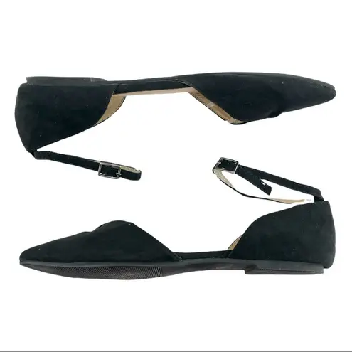 JustFab  (6.5) Meena Black faux Suede Pointed Toe Ankle Strap D’Orsay Flats Shoes