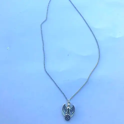 Handmade Antique Vintage Gothic Silver Necklace - Bat necklace - Cat demon with wings