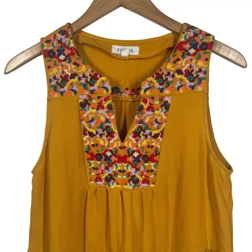 THML Top Women Size M Yellow Floral Embroidery Tank Blouse Spring Career Work