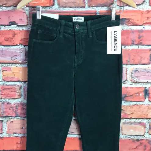 L'Agence Emerald Green  Velvet Margot High Rise Skinny Pants