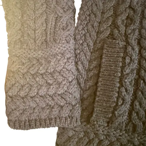 Saol Ireland Merino Wool Cable Knit Cardigan Sweater Zip Celtic Shawl Collar M Blue Size M