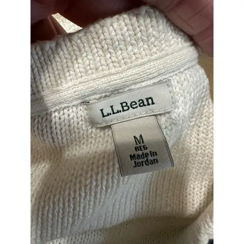 LLBean Cream Knit Sweater Crew Neck Long Sleeve Women's Size M Linen Blend Size M