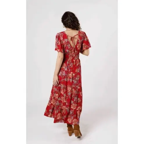 Band Of The Free Abilene V Neck Floral Maxi Dress BoHo Sz Small NWT Red