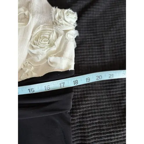 Enfocus Studio En Focus Blk/Cream Dress Size 14W 3D Roses Beads V Neck Sleeveless Knee Length