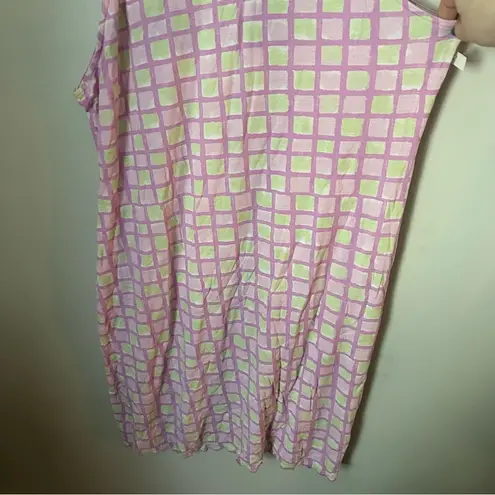 BP  Dress Midi Sun Dress Grid Pink Purple Green White Lettuce Edge Casual Summer