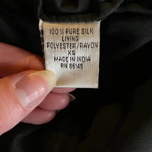 Vintage 90s Pure Silk Beaded Floral Mini Dress Flowy Cocktail Black Womens XS