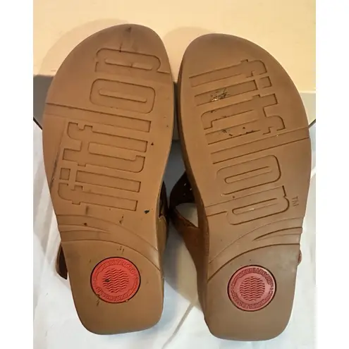 FitFlop  Women's 9 The Skinny Lattice Brown Leather Sandals Buckle Flip Flops