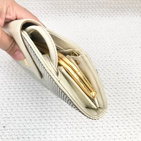 Whiting & Davis White Sequin Mesh Vintage Top Flap Accordion Clutch Crossbody