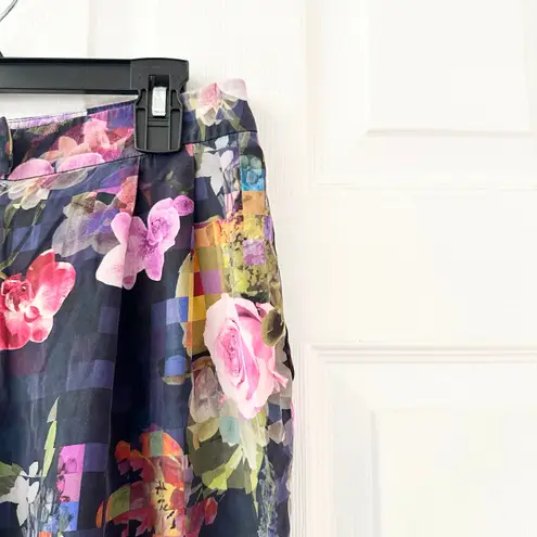 Matthew Williamson Blue Purple Pink Floral Silk Print Rose Gold Zipper Pants 6