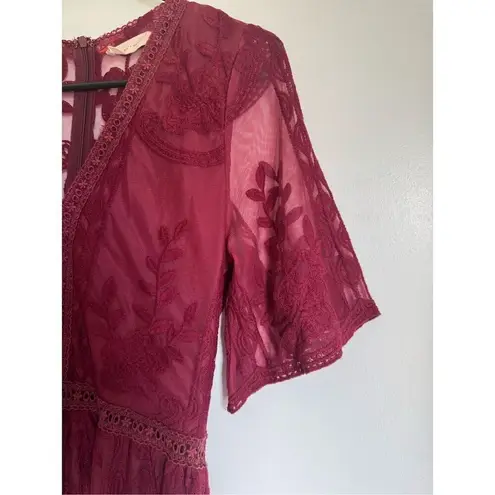 Art Ephect Womens Embroider Crochet Floral Sheer Maxi Dress sz S Whimsigoth Boho Red