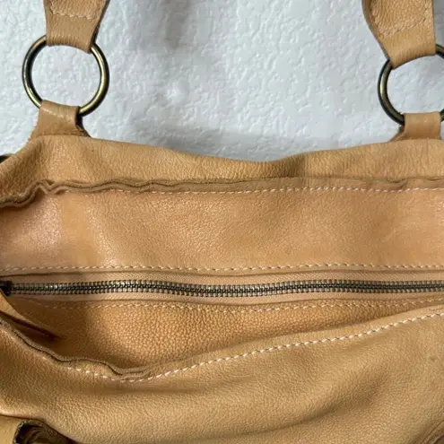 INNUE Genuine Raw Leather Made in Italy Tan Double Handle Carry All Purse Bag
