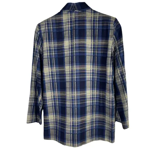 Vintage Christy Girl Petite Blazer Plaid Linen Blend Blue Beige Single Button 4 Size 4P