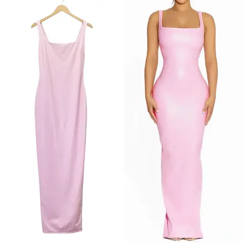 Naked Wardrobe NWT Pink Faux Leather Maxi Tank Dress Size Medium Fitted Bodycon