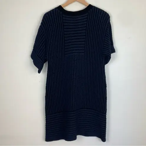 Chloé Chloe navy blue & black textured sweater dress with chenille tie at neck. Small