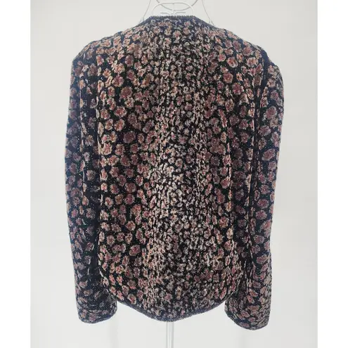Papell Boutique Evening Black Floral Velvet Sequin Jacket Women’s Size L Size L