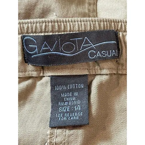 Gaviota Casuals 90s Tan Wood Button Midi Length Khaki 100% Cotton Skirt Size 14