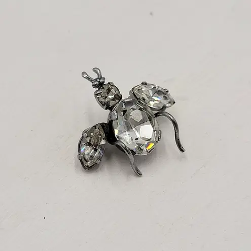 Vintage 1960 Austrian Crystal 3D Bug Brooch Silver Tone Insect Pin