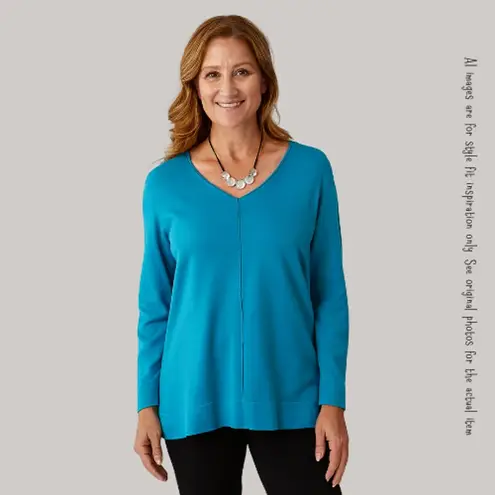 J.JILL Teal Blue Majestic V Neck Sweater, M Size M