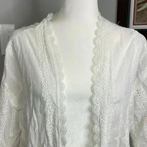 Everly  White Lace Eyelet Open Top Cardigan Sweater Size Large