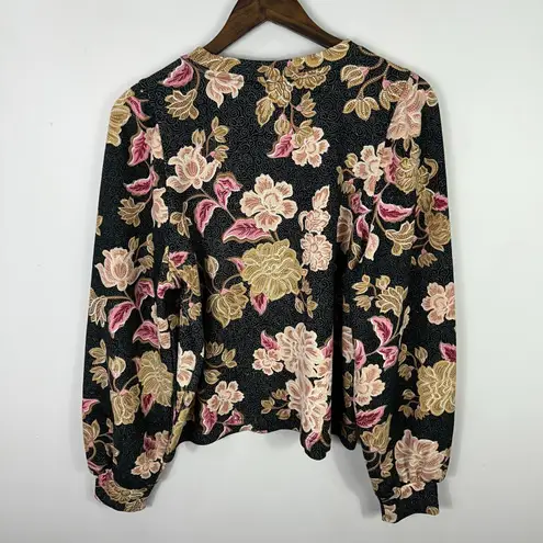Maison dAmelie Paris Floral Puff Sleeve Top L‎ Black Pink Boho Cottage Romantic Size L