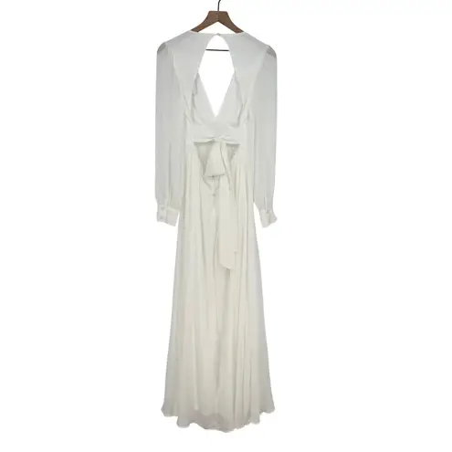 Lulus Talk About Divine White Long Sleeve Backless Maxi Dress Size M Size M