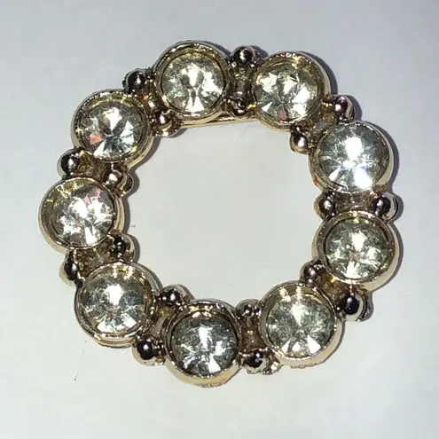 Elegant Gold Tone Crystal Round Vintage Boho Brooch