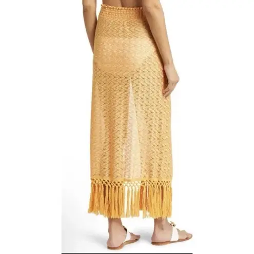 Ramy Brook Gaia Fringe Swim Cover-Up Skirt S Orange/Gold Elastic Waist Pull On