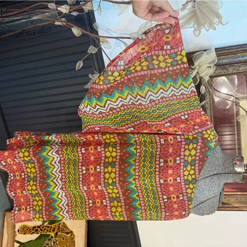 Judith March Bohemian One Shoulder Colorful Geometrical Print Dress L 💚🍄