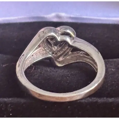 Sterling Silver Heart Shaped Ring With Blue And Clear Diamonds Size 7