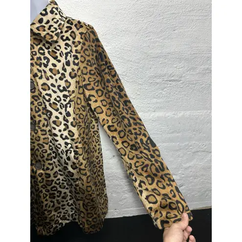 Dennis Basso Size L Fab Leopard Animal Print Faux-Fur Reversible Car Coat Jacket