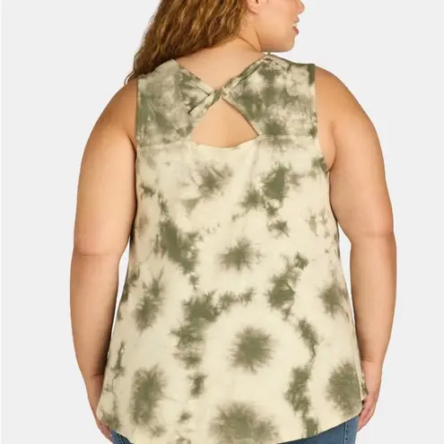 Terra & Sky Womens Tank Top Size OX 14W Longer Length Loose Fit Green Beige New