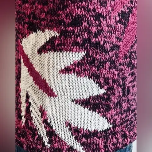 Vintage 80s Palm Leaf Knit Sweater Top Magenta Black Indie Sleaze small Pink