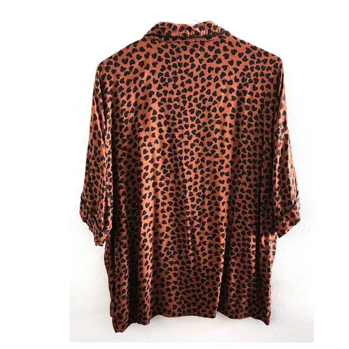 P.J. Salvage Wild Love Heart Print Pajama Top Brown Black Medium