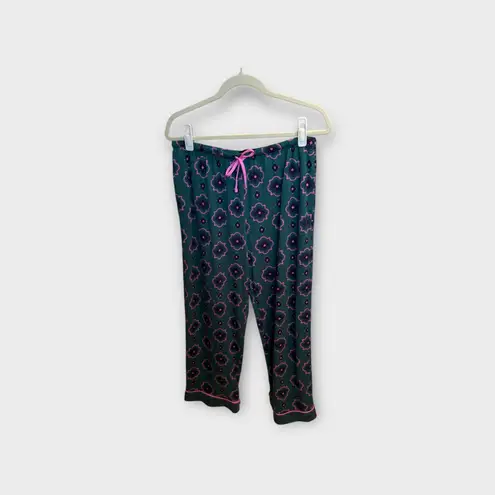 Room Service Womens Pajama Set L Green Pink Floral Loungewear Sleepwear Size L