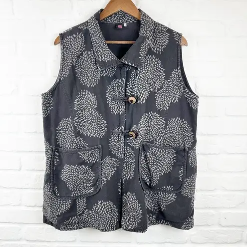 Dahlia Cupcake print vest lagenlook pockets Black size Large